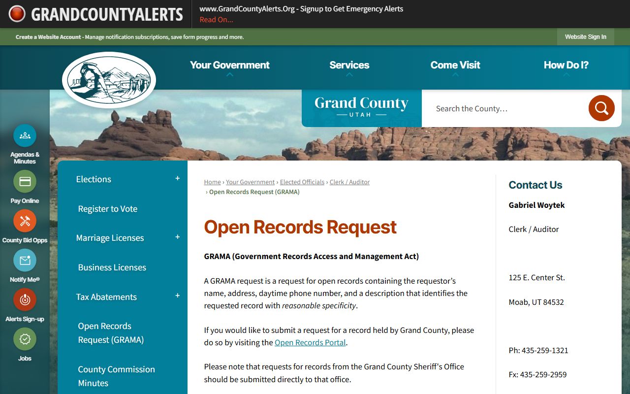 Grand County open records GRAMA request for Grand County background checks