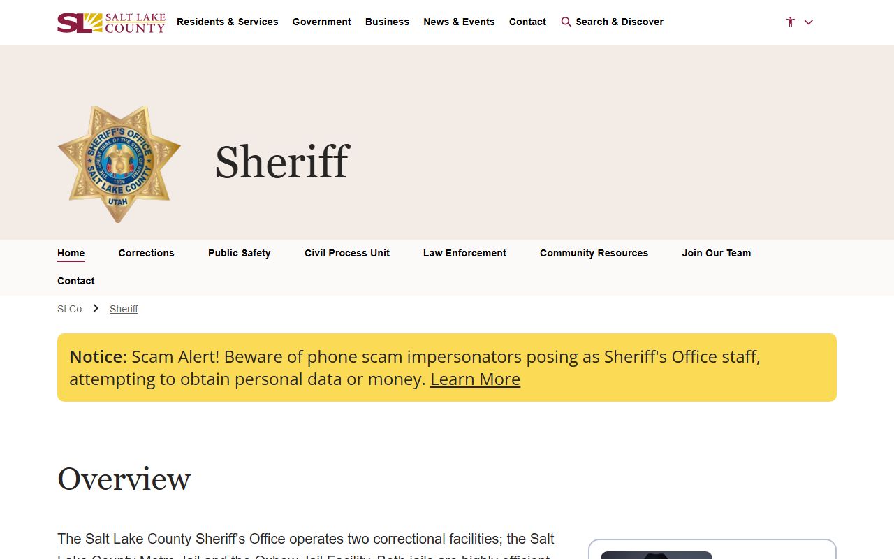 Salt Lake County Sheriff office for Salt Lake County background checks