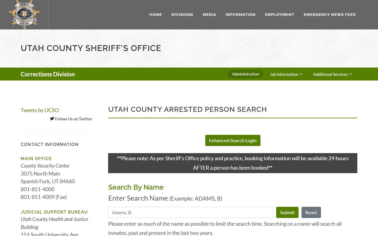 Utah County inmate search tool for background check and jail roster