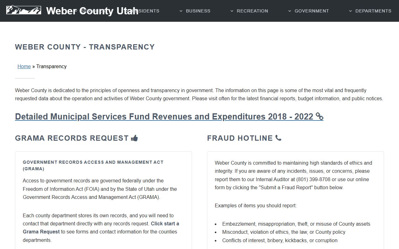 Weber County Transparency Portal for public records and background check access