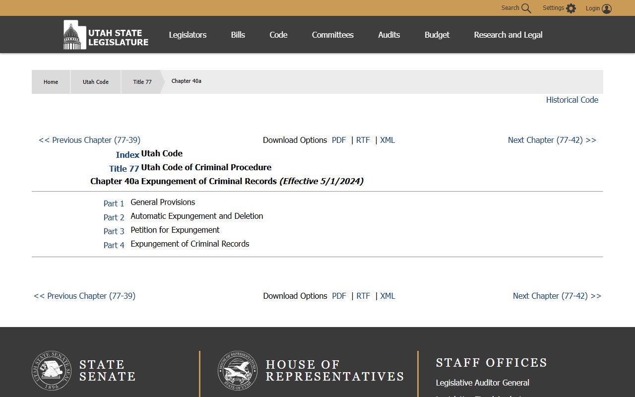 Utah Expungement Act governing sealing of criminal background check records