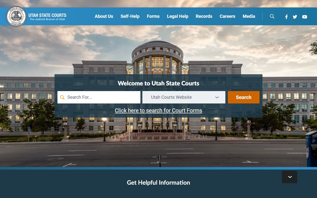 Utah State Courts homepage for background check records searches